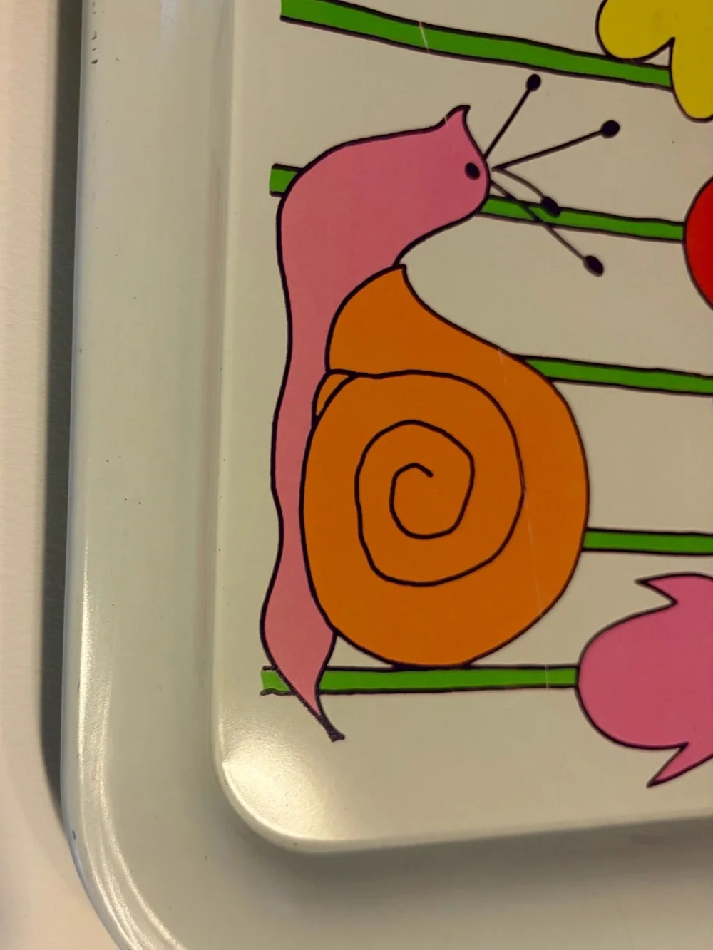 Ohio Art Co. MOD Snail Flower Metal Tray Set Vintage MCM RETRO kitchen Decor